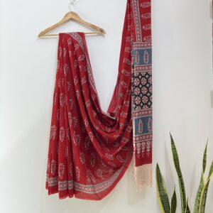 cotton red saree