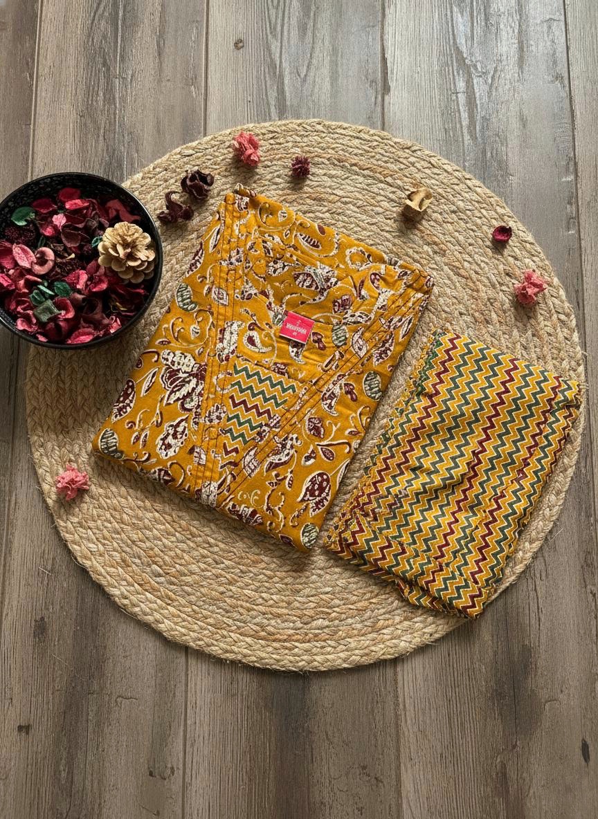 cotton black saree yellow kurta set